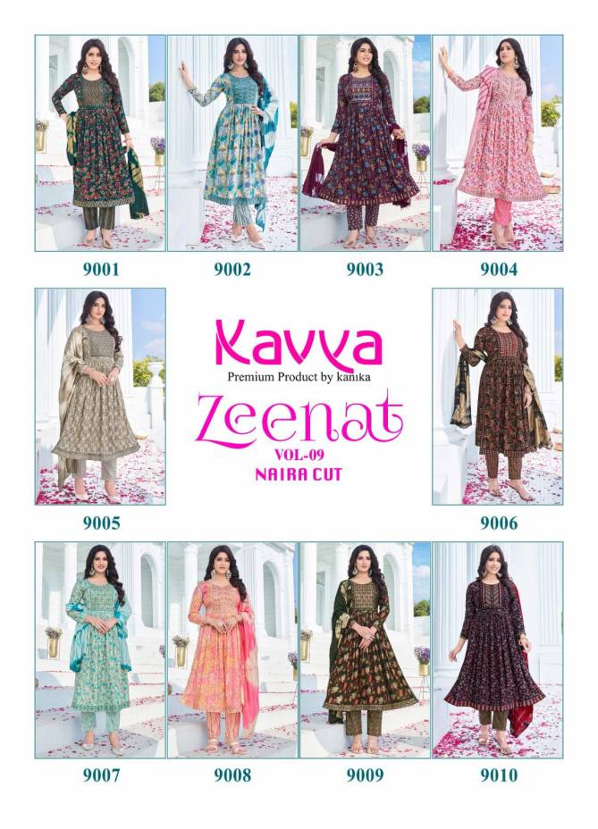 Zeenat Vol 9 By Kavya Naira Cut Printed Kurti With Bottom Dupatta Wholesale Online